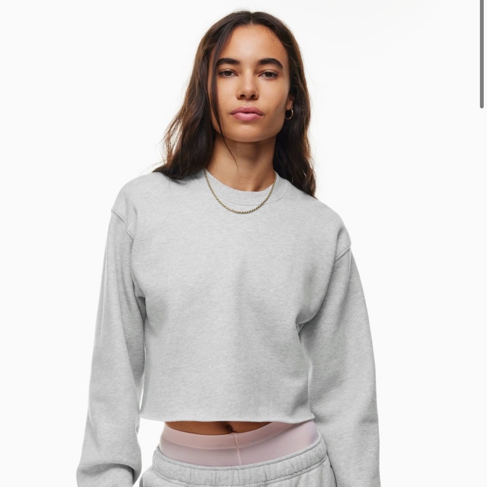 Cozy Fleece Perfect Cropped Sweatshirt - Heather Cloud White